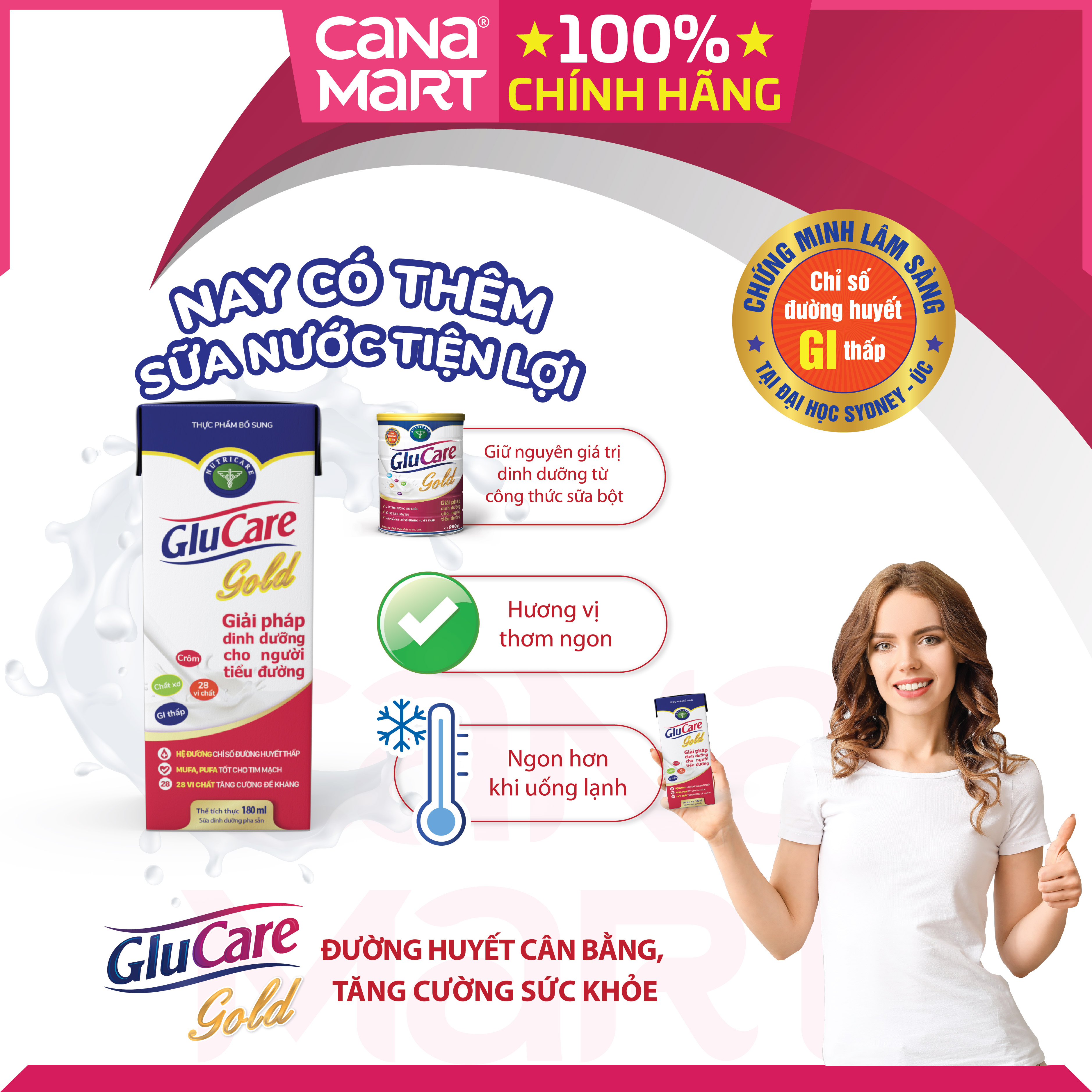 Thùng sữa nước pha sẵn Nutricare GLUCARE Gold dinh dưỡng cho người tiểu đường, phụ nữ tiểu đường thai kỳ (180ml)