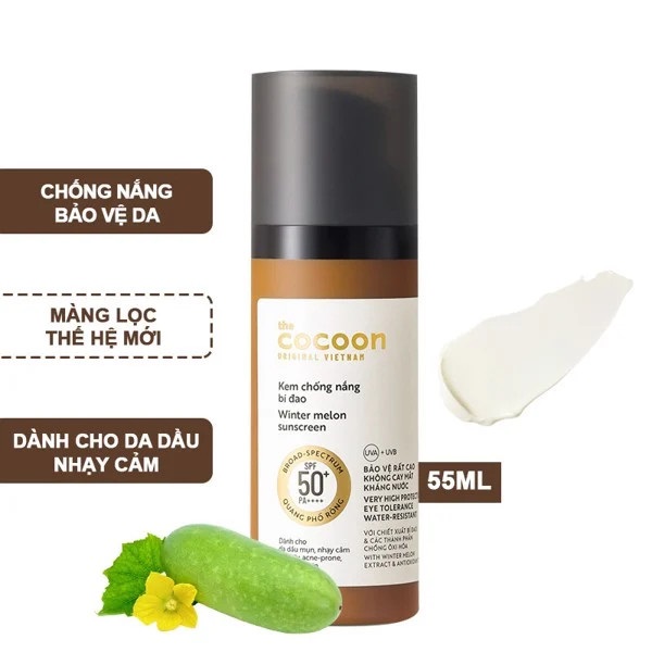 Kem chống nắng bí đao quang phổ rộng SPF 50 +, PA ++++ Cocoon 50ml