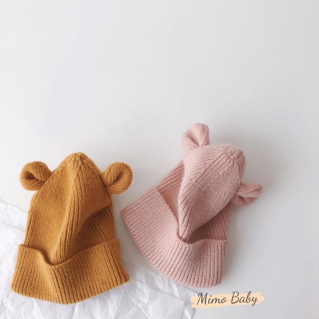 Mũ nón len cho bé - mũ len trơn tai gấu vặn vành cho bé 6m-5y mimo baby ML37