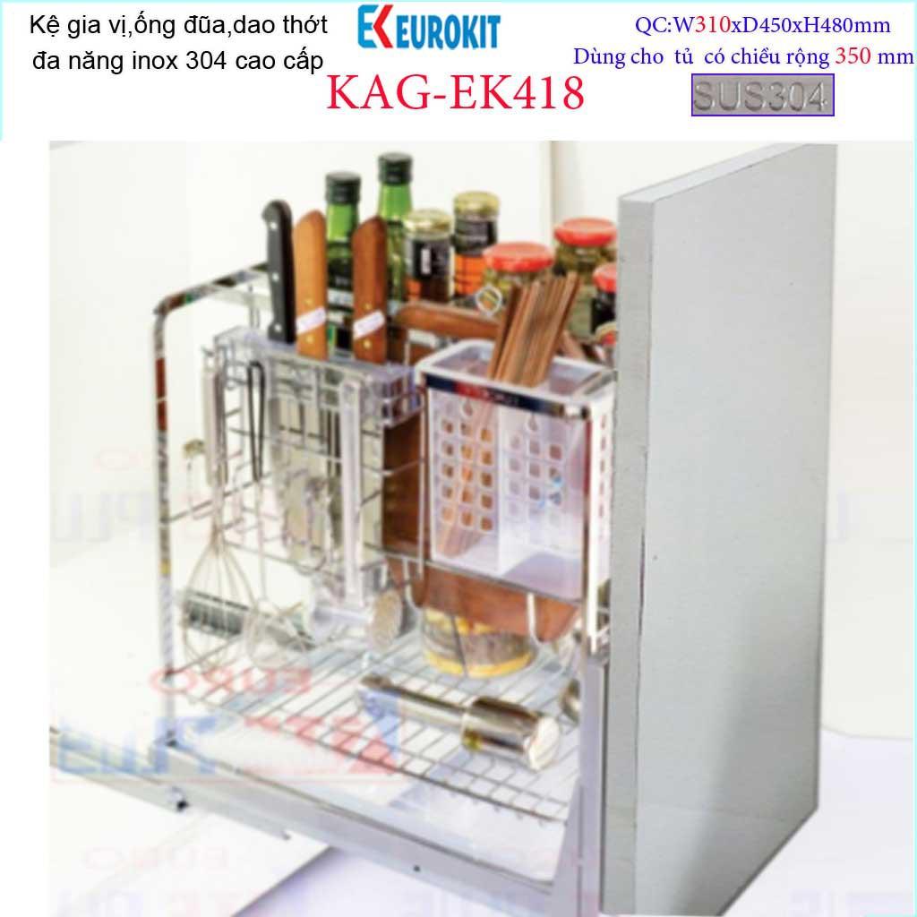 Kệ Gia vị Ray kéo Inox304, kệ đựng gia vị Euro ray giảm chấn KAG-304EK418, khuyến mãi phí lắp đặt trong TPHCM
