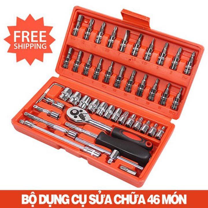 Bộ dụng cụ mở bulong ốc vít đa năng 46 chi tiết, Không han gỉ Hàng Mới, Bộ dụng cụ sửa chữa oto xe máy 46 món