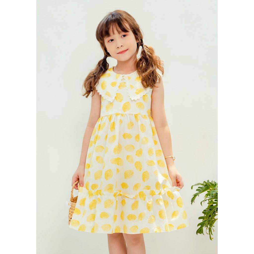 Váy đầm bé gái BYZU, chất cotton họa tiết quả chanh thiết kế mùa hè mát mẻ