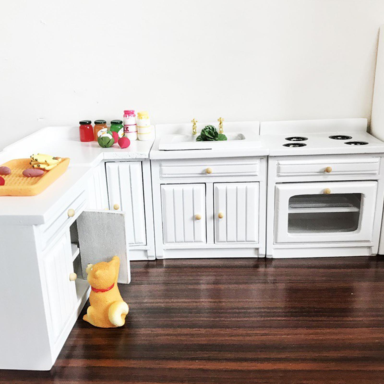 1/12 Scale Dolls House Miniature White Modern Kitchen Set Simulation Model