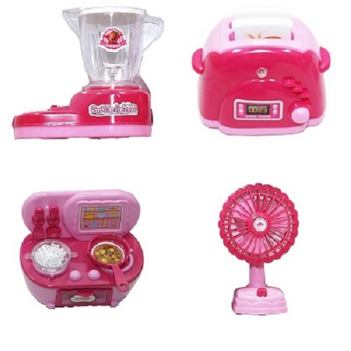 Bộ đồ chơi mô hình 4 chiếc  dụng cụ gia đình màu hồng dùng pin dành cho bé gái