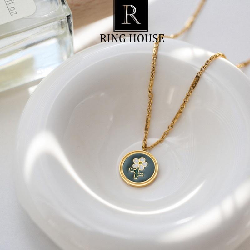 Dây Chuyền Nữ Mặt Tròn Hoa Xanh Đẹp Vintage Ring House