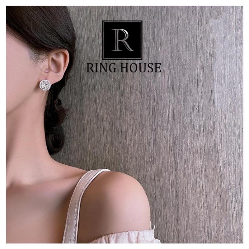 Bông Tai Khuyên Tai Nữ Tròn Viền Ngọc DO Đẹp