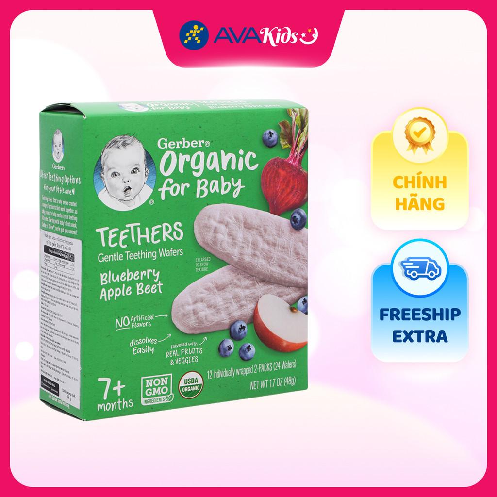 Bánh gạo ăn dặm Gerber Organic Teethers vị việt quất, táo và củ cải đỏ hộp 48g (từ 7 tháng) - Hàng Chính Hãng