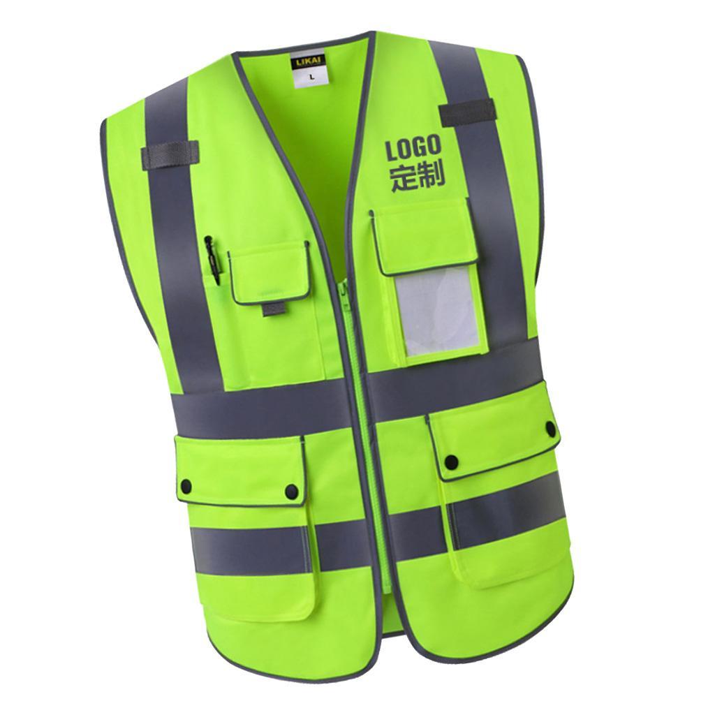 High Visibility Safety Vest Polyester Fiber Waistcoat with Pockets and Zipper