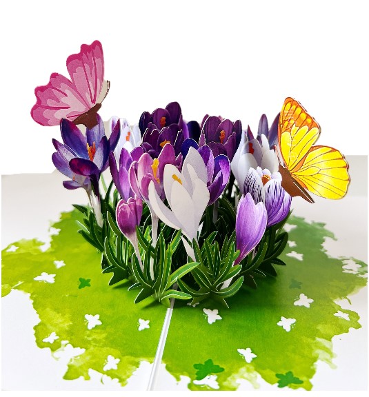 F37 -  Thiệp 3D Hoa Nghệ Tây Tím – Crocus Bouquet – Pop Up Card Viethands Giftshop