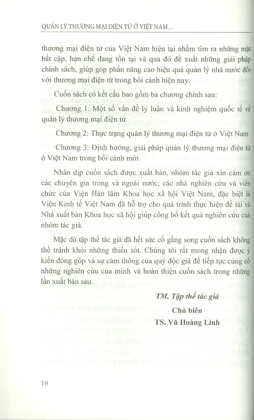 Quản Lý Thương Mại Điện Tử Ở Việt Nam Trong Bối Cảnh Mới (Sách chuyên khảo) - Viện Hàn lâm Khoa học Xã hội Việt Nam - Viện Kinh tế Việt Nam  TS. Vũ Hoàng Linh chủ biên