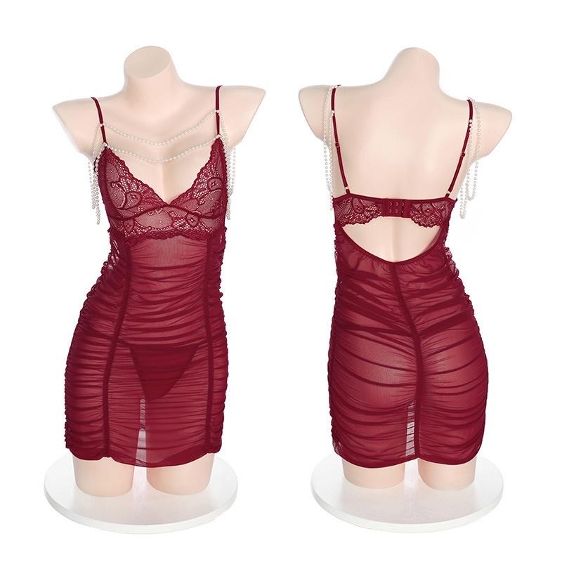 FM7837 - Váy Ngủ Voan Body Kèm Dây Chuỗi Ngọc Điểm Nhấn Gợi Cảm - Đầm Ngủ Nữ Sexy