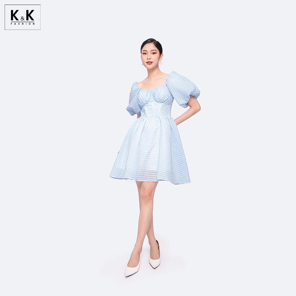 Đầm Xòe Đơn Sắc Tay Phồng Cổ Vuông K&amp;K Fashion HL21-32 Chất Liệu Tơ 3D