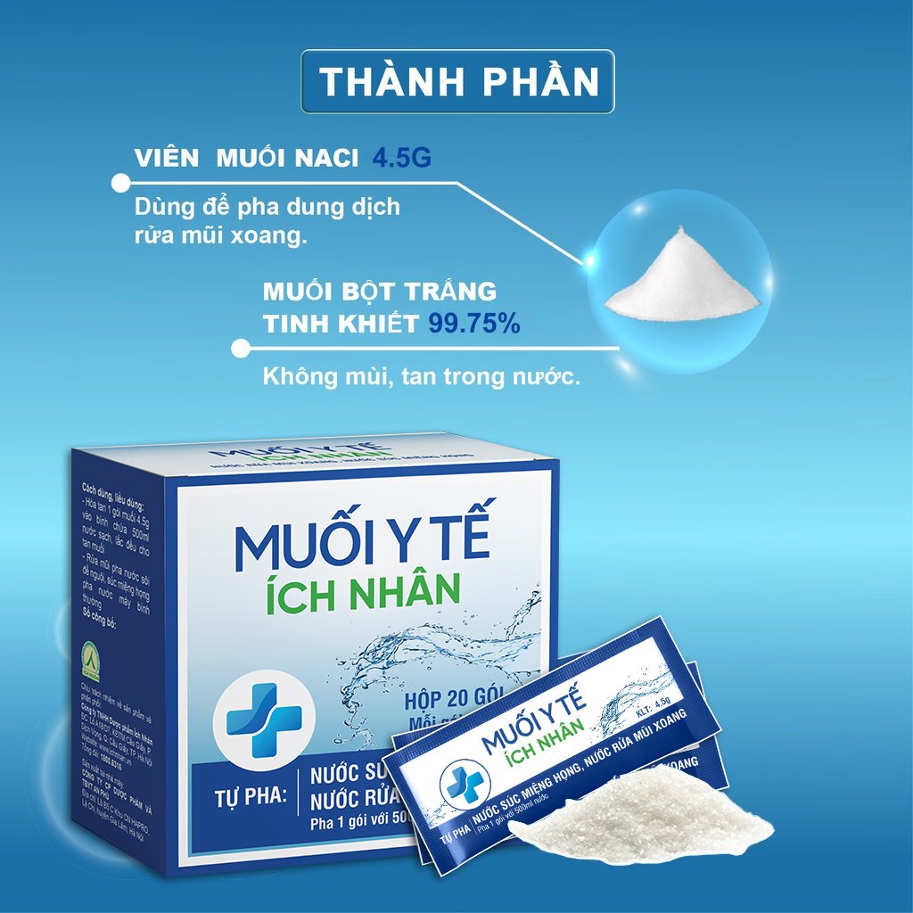 Muối Y Tế Ích Nhân Sát Khuẩn Mũi Họng An Toàn Tiện Lợi - Hộp 20 Gói/2.45g