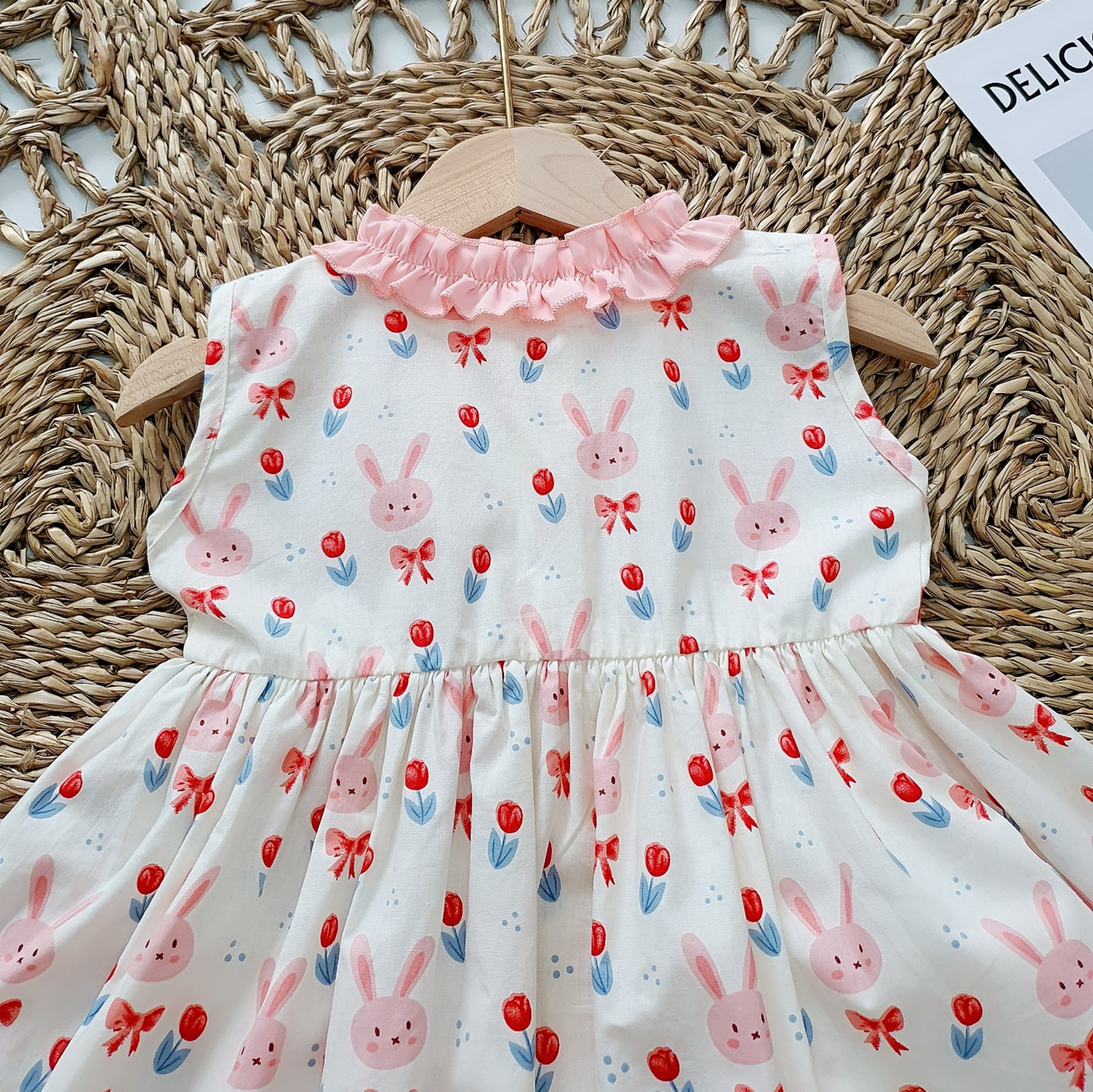 Váy bé gái,váy túi thỏ hồng thiết kế dễ thương chất thô Hàn phối đũi cara mềm đẹp cho bé diện hè 4kg đến 28kg