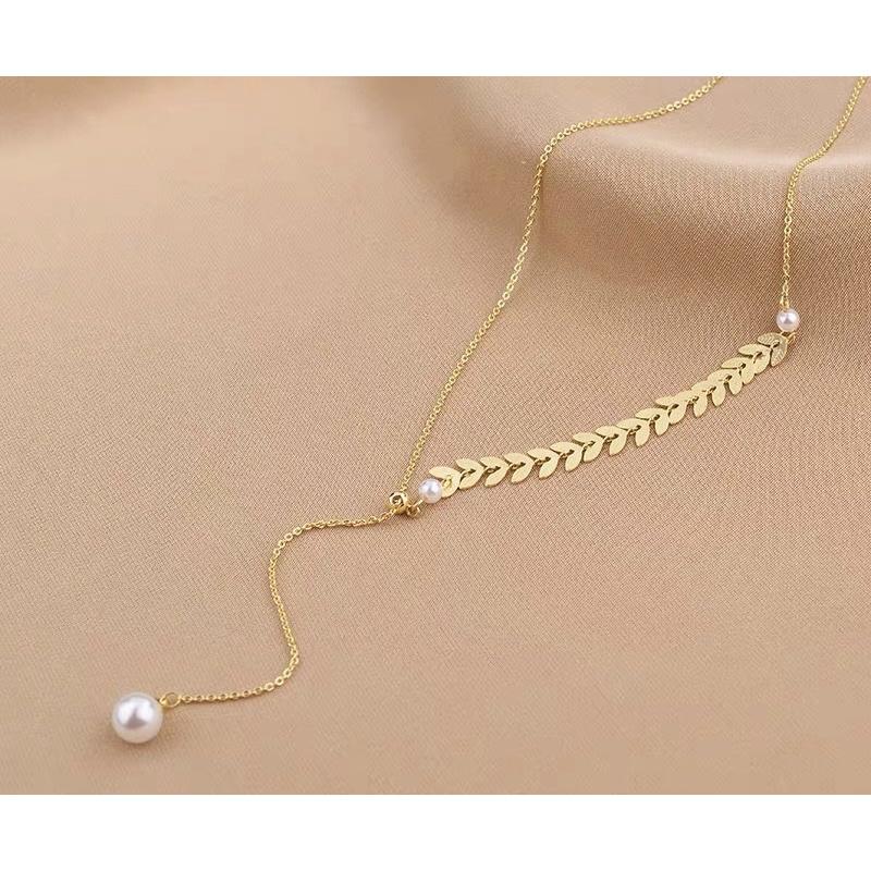 Dây Chuyền Vòng Cổ Nữ Titan Không Gỉ Rỉ Nguyệt Quế Hạt Trai Đẹp