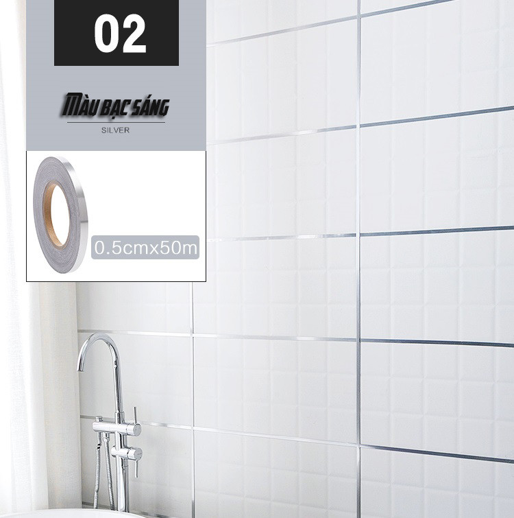 Cuộn Decal Dán Viền Gạch Tường Chống Thấm Nước 0,5cmx50m Cao Cấp