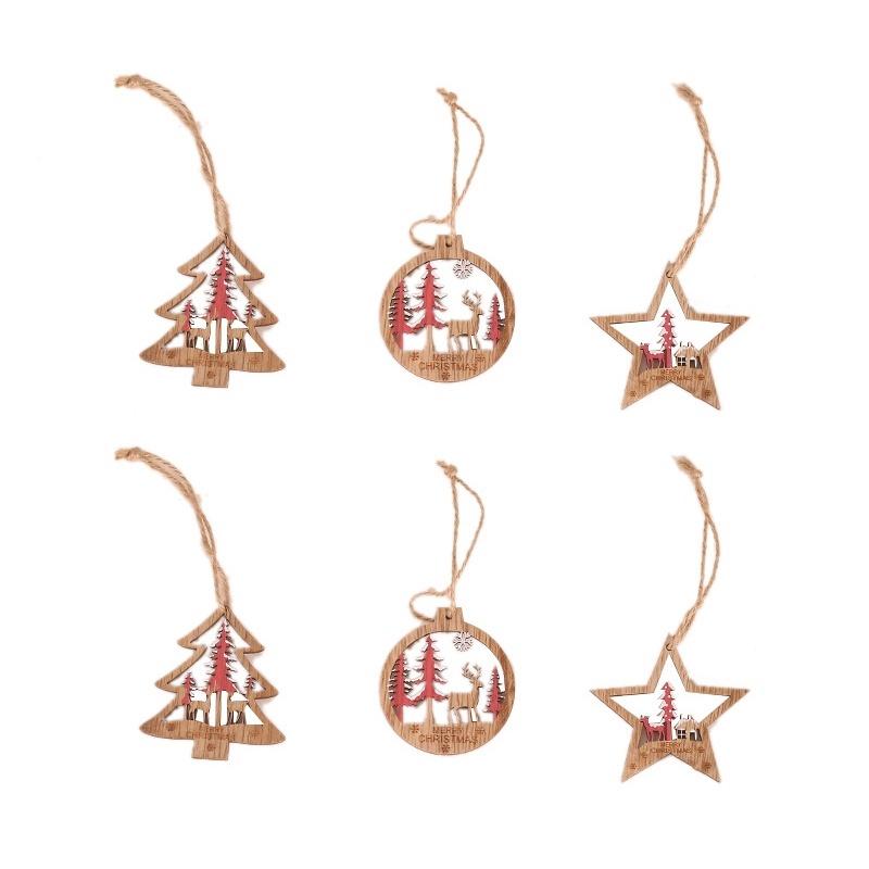 Bộ 6 mặt trang trí cây thông Giáng Sinh trong nhà bằng chất liệu gỗ