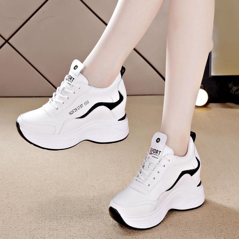 Giày thể thao nữ độn đế, sneaker độn đế loại cao cấp, 8.5cm tôn chiều cao, bằng da PU, 2 màu