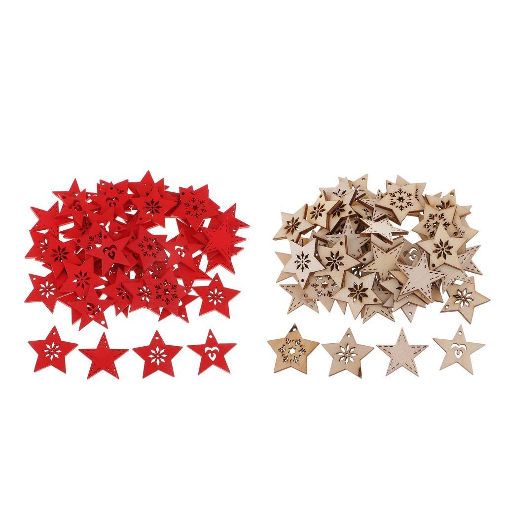 50 Pack Wood Cutouts Star Shapes Wood Snowflake Wooden Decorations Embellishment for DIY Craft Scrapbooking Card Making Wedding Christmas Decoration