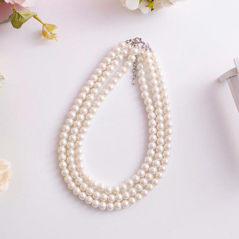 N395 vòng cổ hạt Trai, dây chuyền hạt bẹt dây chuyền mang áo dài 2 sợi kiểu dáng sang trọng cho nữ