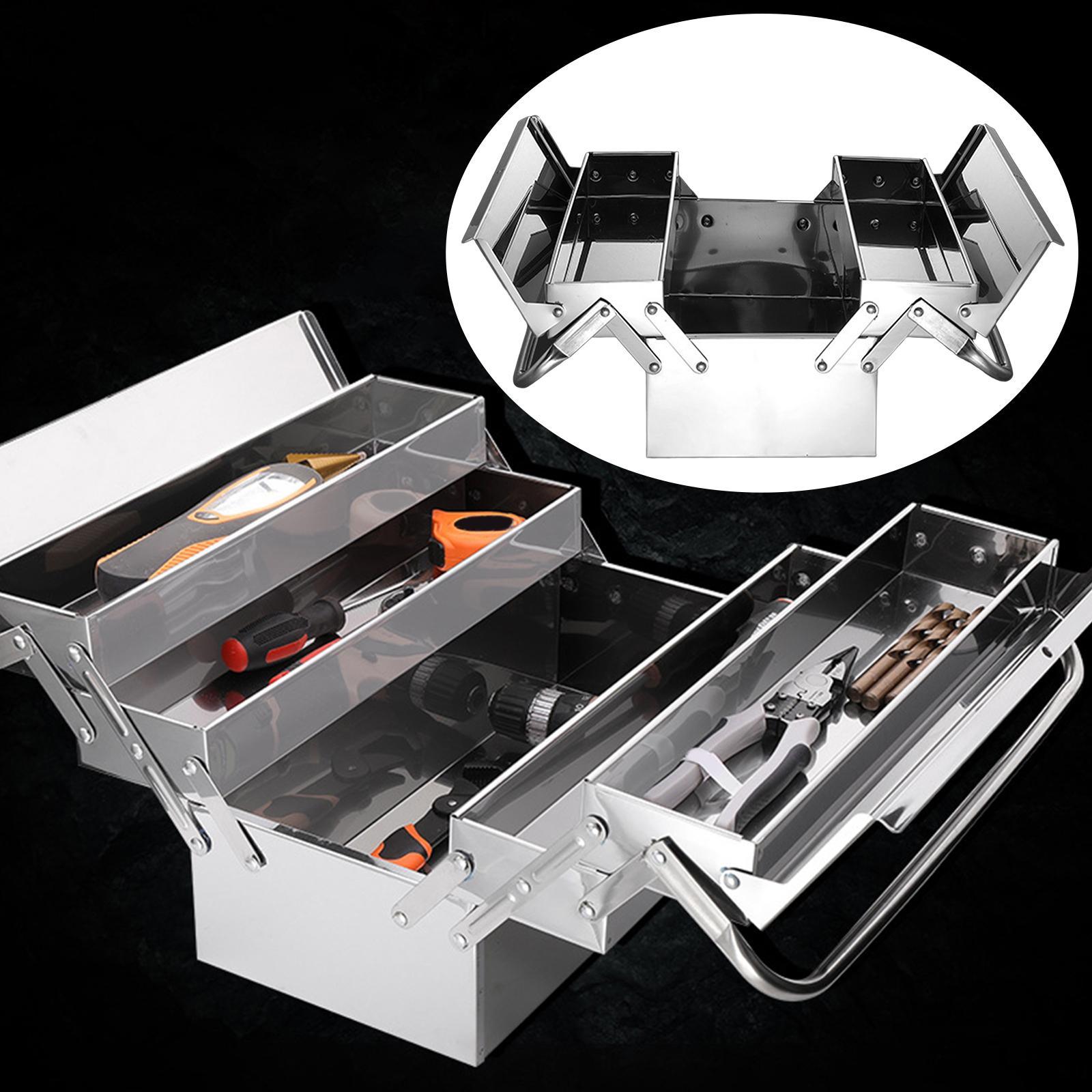 Tool Box Large Space 3 Compartments Tray Double Layer Lockable for Garage