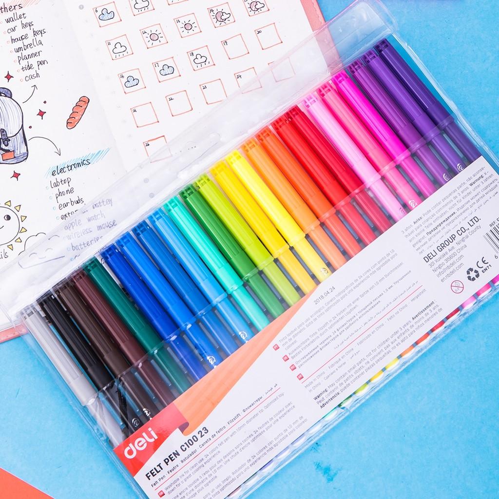 Bút màu lông 1.0mm Deli, 12 màu/18 màu/24 màu/hộp - fiber pen - EC10003/EC10013/EC10023 .