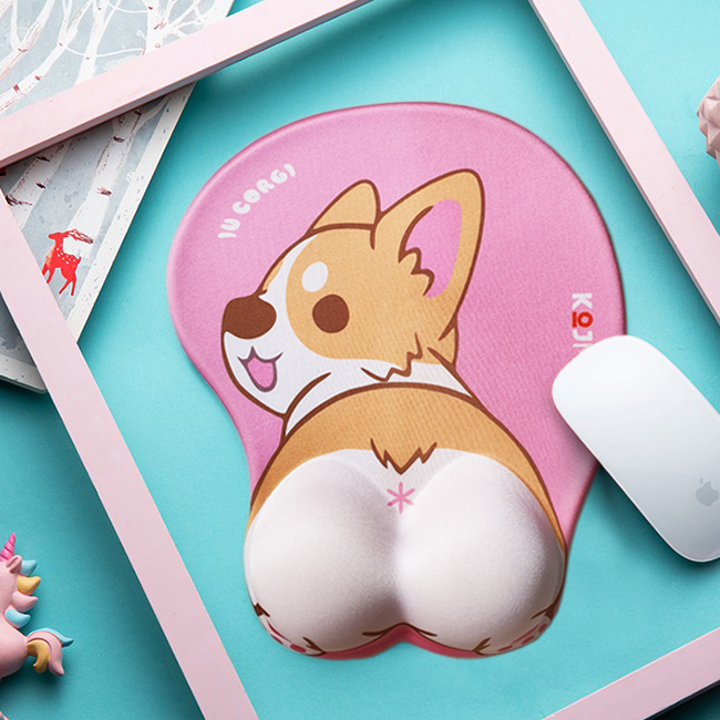 Lót Chuột Có Đệm Tay KOJMAC PKA312 MOUSE PAD SILICONE GAMING 3D ANIME CUTE Mông Cún Corgi Dễ Thương - Hàng Chính Hãng ( Bàn di văn phòng chống đau mỏi cổ tay cho nam nữ chơi game cao cấp )