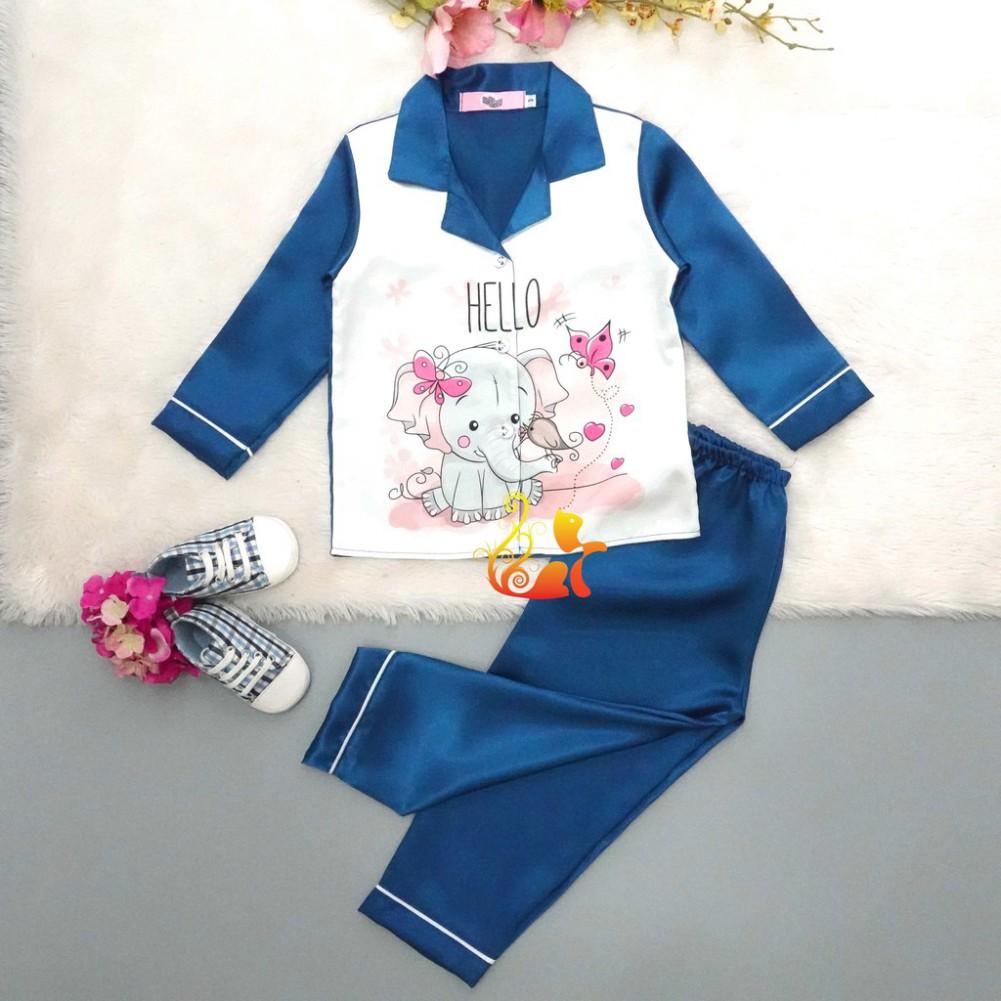 Đồ Bộ Pijama Phi Lụa &quot;Hình Voi&quot; Tay Dài Cho Bé - Từ 12kg - 42kg