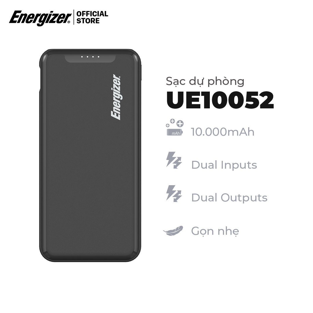 Sạc dự phòng Energizer 10,000mAh /3.7V Li-Polymer - UE10052BK - Hàng Chính Hãng