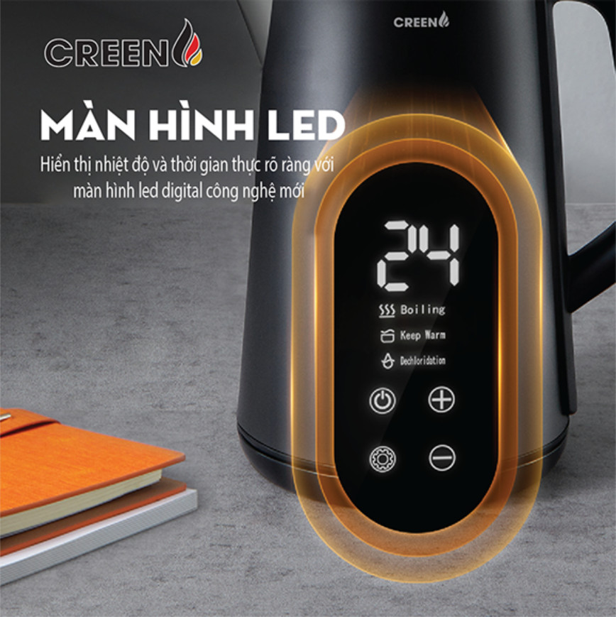 ( SIÊU PHẨM 2026 ) Ấm Siêu Tốc Khử Clo inox304 Creen CR-SW17B Dung Tích 1,7L Chuẩn Công Nghệ Đức - Điều Chỉnh Nhiệt Độ - Hàng Chính Hãng