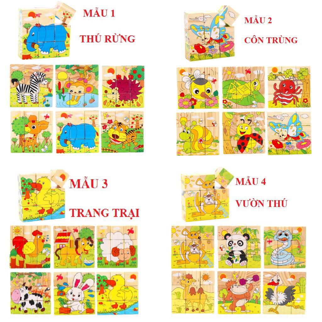 Đồ chơi Gỗ Ghép 9 Miếng Hình Khối 6 Mặt - xếp hình 3D Cho Bé