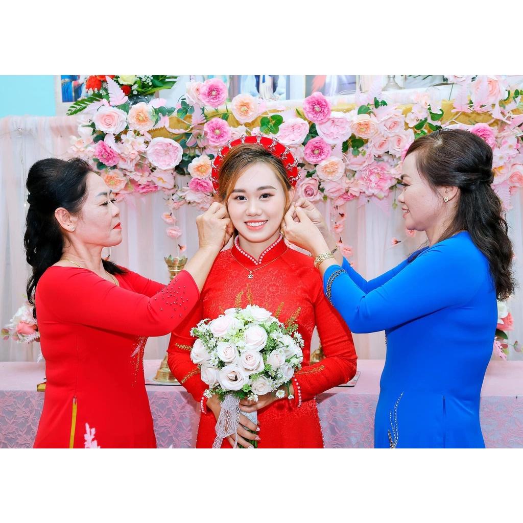 Mấn Mỹ nhân mấn cô dâu dùng cho áo dài cưới 11/2020 GiangPKC mấn tròn nhung đỏ đính đá đỏ