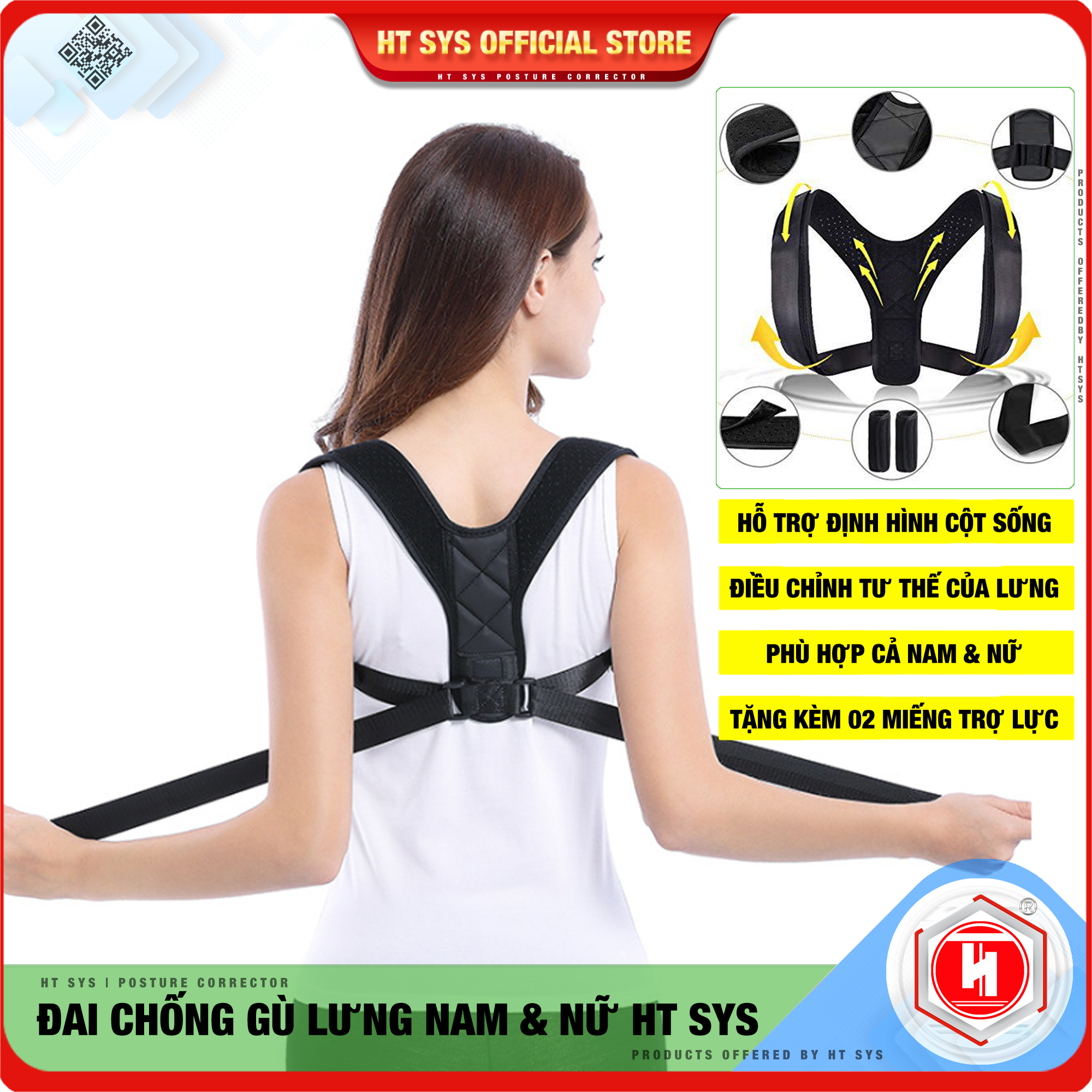 Đai chống gù lưng nam nữ HT SYS - Posture Corrector- Giúp định hình cột sống - Điều chỉnh tư thế của lưng -  Phù Hợp Với Mọi Độ Tuổi - Hỗ Trợ Điều Trị Hiệu Quả Chứng Gù Lưng, Lưng Tôm, Cong Vẹo Cột Sống