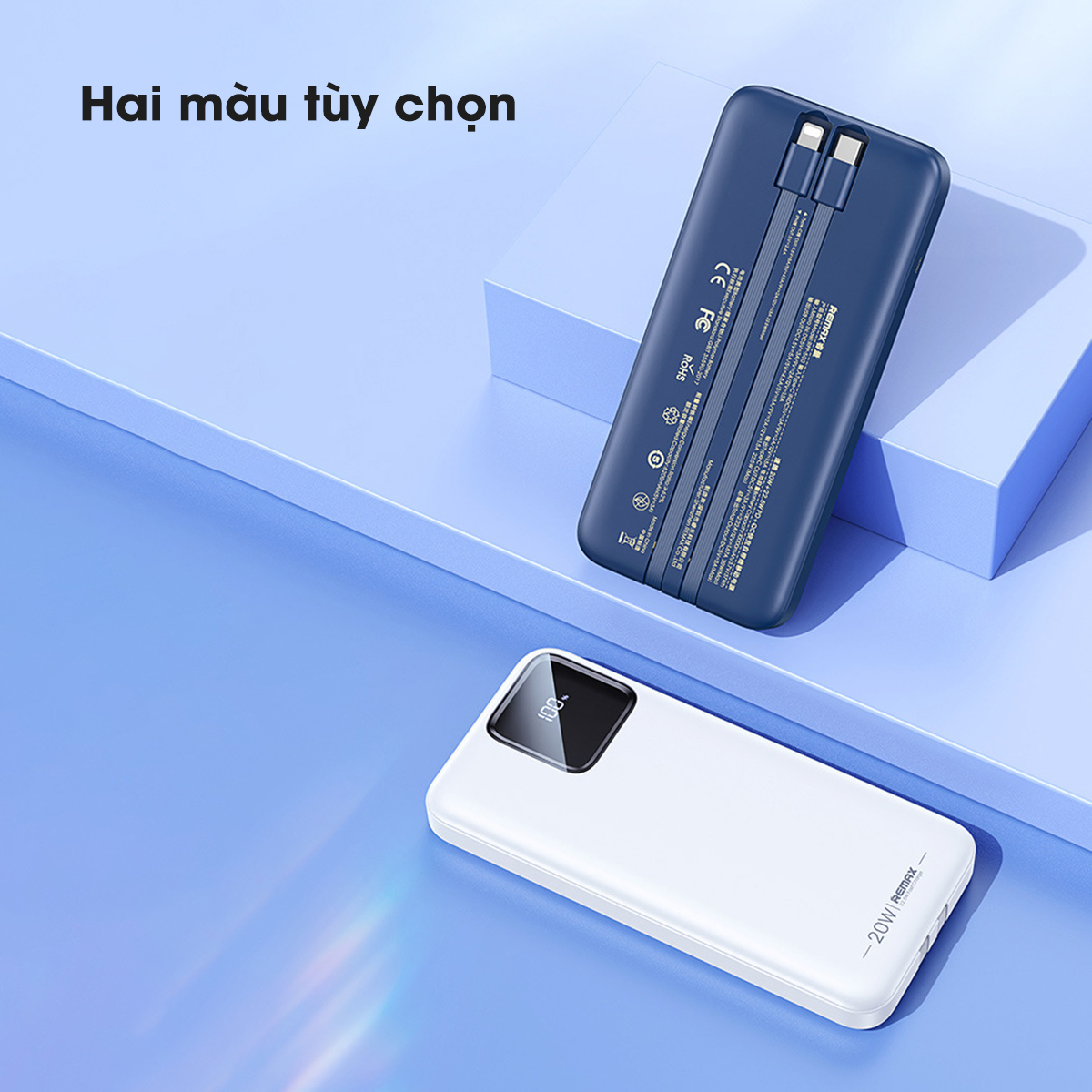 Pin dự phòng 10000mAh 22.5W Remax RPP-500 Tích hợp 2 cáp sạc nhanh Type C và Lighning Hàng Chính Hãng Remax Bảo Hành 1 Đổi 1 Trong 12 Tháng