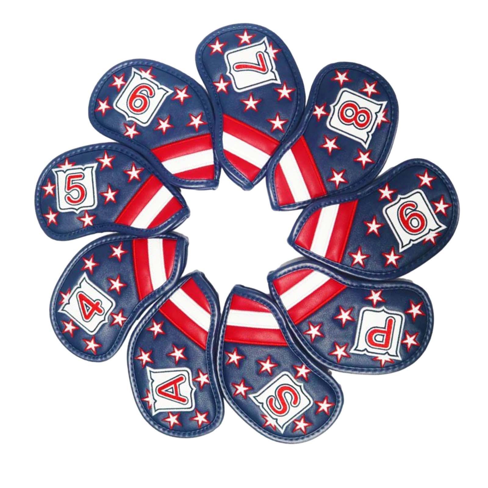 9x Golf Iron Headcovers Golf Iron Club Head Covers Lightweight 4,5,6,7,8,9,P,A,S PU Protective Headcover Sleeve for Men Women