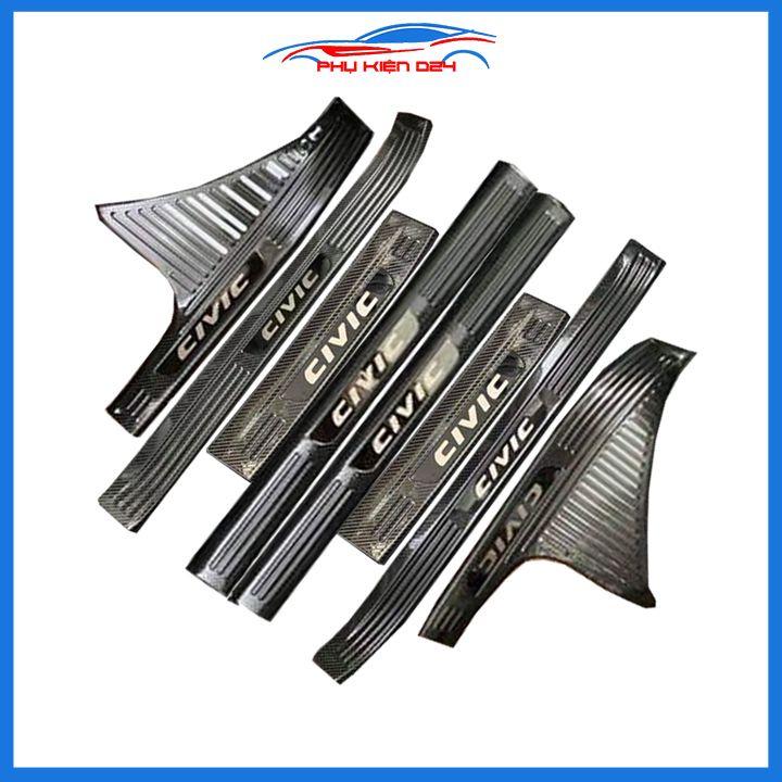 Bộ nẹp bước chân trong ngoài vân Cacbon xe Civic 2016-2017 2018-2019-2020 chống trầy làm đẹp ô tô