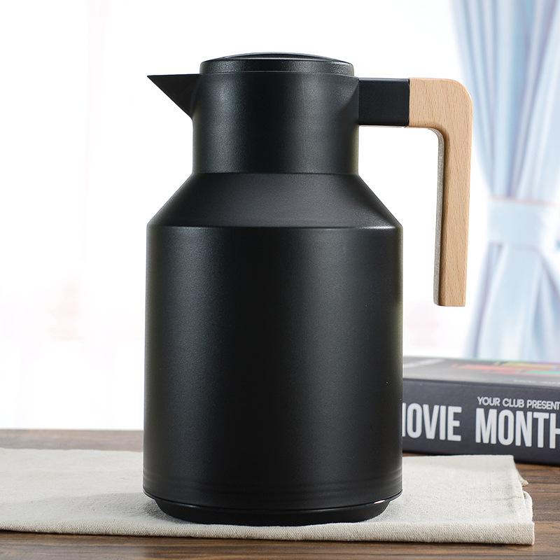 Đen 1L Nhiệt Cà Phê Carafe Treo Tường Đôi Nhiệt Carafe Giữ Nhiệt Nồi Tay Cầm Gỗ Ấm Siêu Tốc Nước Cách Nhiệt