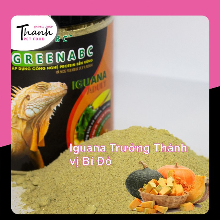 Thức ăn bò sát Iguana Trưởng Thành nhãn GREENABC vị bí đỏ dùng cho Iguana từ 1m trở lên – Gai bung, gù cao, dáng đẹp, lên màu tươi - Hộp 230g