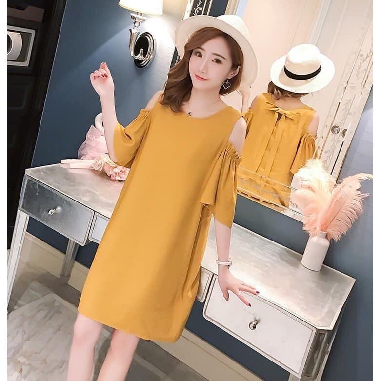 Váy bầu - Đầm bầu hở vai chất KATE mềm mại cao cấp W125