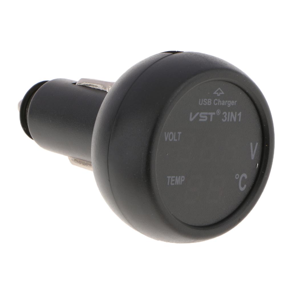 3 in 1 Digital LED car Voltmeter Thermometer Auto Car USB Charger 12V 24V