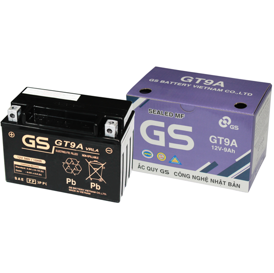 Ắc Quy GS GT9A  Ắc Quy khô miễn bảo dưỡng xe Atila, Excel, Shark Dylan JOYRIDE FLY Spacy, Majesty, vespa LX