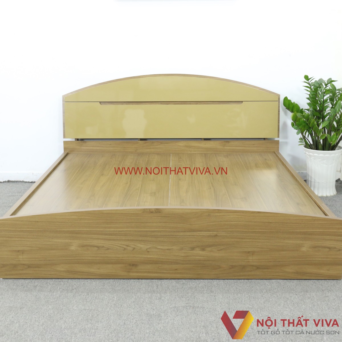 Giường Ngủ Hiện Đại Có Ngăn Kéo Gỗ MDF Melamine Đầu Vòm Màu Nâu Cao Cấp