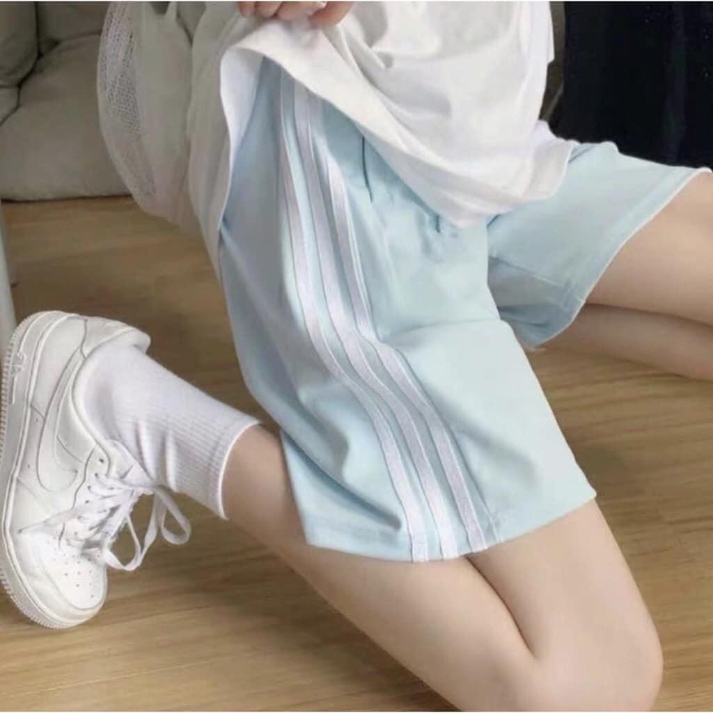 Quần Short Đùi 3 Sọc RAINBOW PEONYB Unisex ống rộng cạp chun trơn màu ĐEN | TRẮNG | XANH 