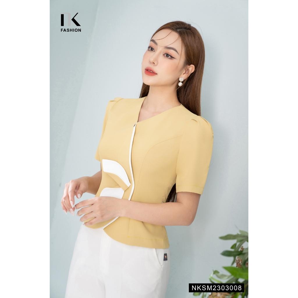 Áo Sơ Mi Nữ NK Fashion Thiết Kế Phối Nếp Hoa Gấp Kiểu Dáng Thanh Lịch Nhẹ Nhàng Chất Vải Nhập Hàn Cao Cấp NKSM2303008