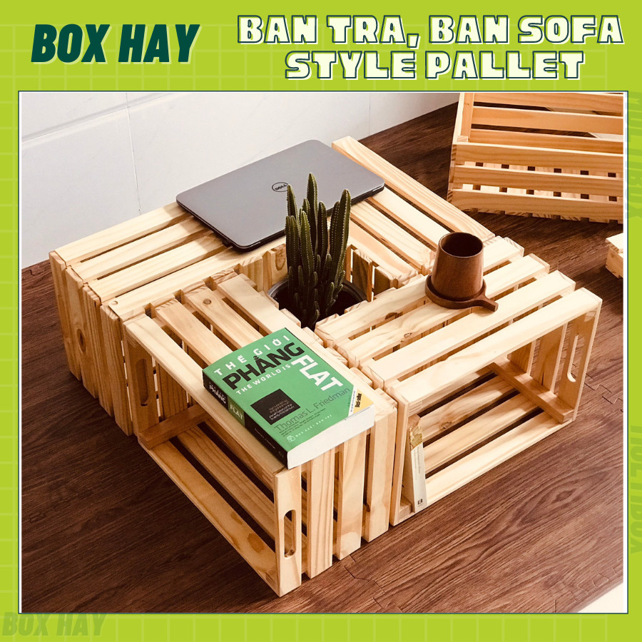 Bàn Trà, Bàn Sofa Lắp Ráp Từ 4 Thùng Gỗ Pallet Trang Trí Phòng Khách, Bàn Ngồi Ban Công Thay Đổi Bố Trí Đa Năng