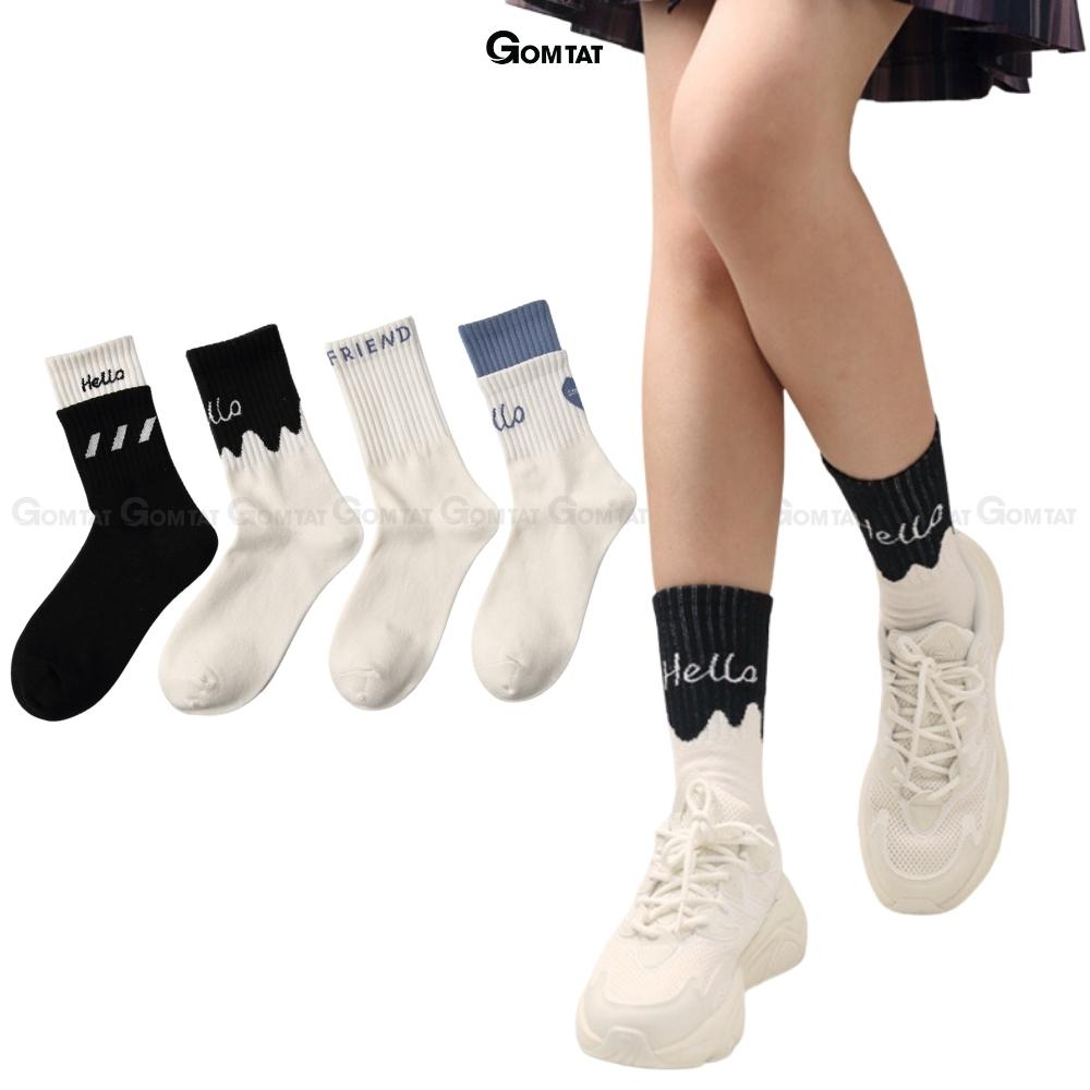 Tất vớ nam nữ cổ cao GOMTAT phối màu basic, chất liệu cotton mềm mại thấm hút thoáng khí - CAO2CO-ZHU-6001-1DOI