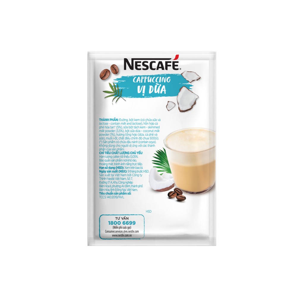 Combo 3 hộp cà phê hòa tan Nescafé Cappuccino vị dừa (Hộp 10 gói x 20g) - [Tặng bộ 3 ly thủy tinh]