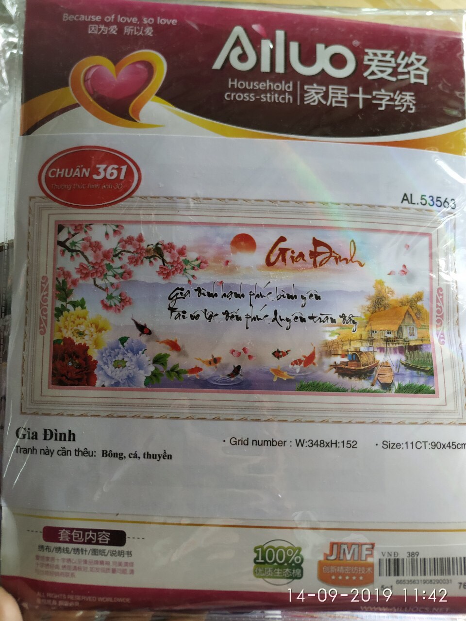 Tranh thêu chữ thập 3D Gia Đình tranh tự thêu