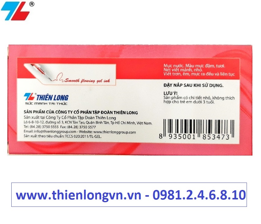 Hộp 20 cây bút gel - bút nước 0.5mm Thiên Long; GEL-08 màu đỏ