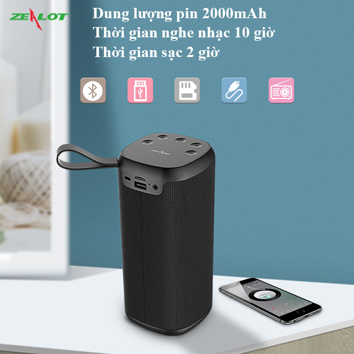 Loa bluetooth Zealot không dây di động ngoài trời âm thanh siêu trầm nghe nhạc cực hay hàng chính hãng